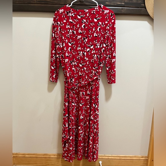 Lauren Ralph Lauren Red Floral Faux Wrap Jersey Dress Size 12 - Picture 7 of 15
